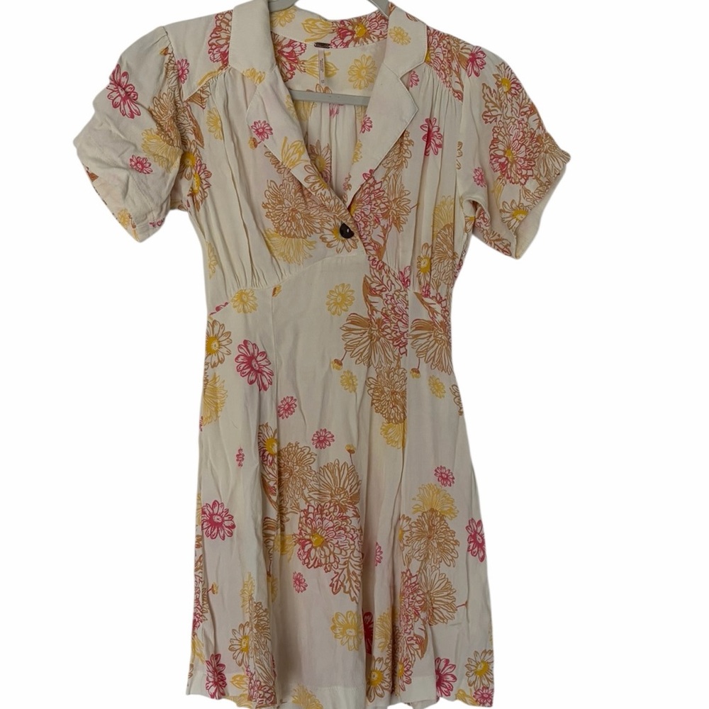 Free People off White mini Floral Print Dress - Picture 5 of 7